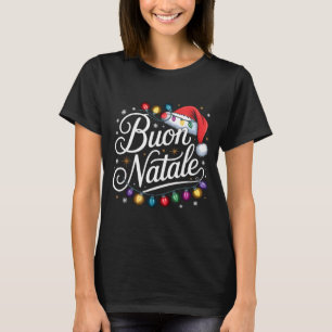 Italian Family Christmas Lights Red Santa Hat Buon T-Shirt
