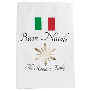 Italian Family Name Buon Natale Flag and Snowflake Medium Gift Bag