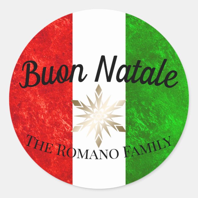 Italian Family Name Buon Natale Flag Christmas Classic Round Sticker (Front)