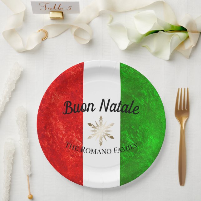 Italian Family Name Buon Natale Flag Christmas Paper Plate (Wedding)