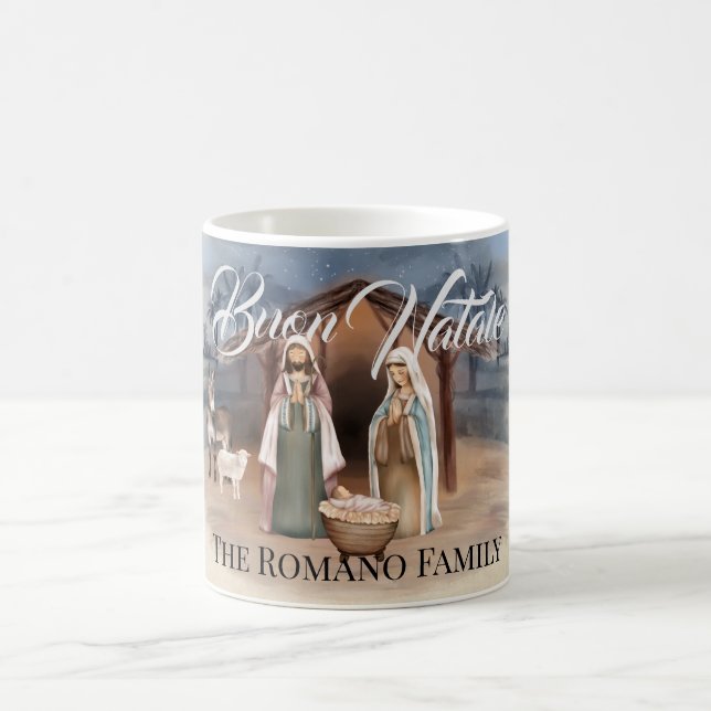 Italian Family Name Buon Natale Nativity Scene Coffee Mug (Center)