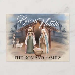 Italian Family Name Buon Natale Nativity Scene Postcard