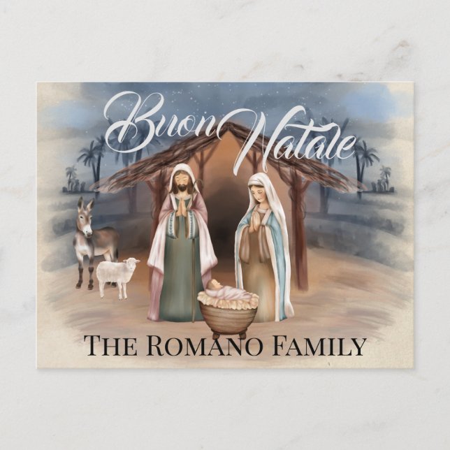 Italian Family Name Buon Natale Nativity Scene Postcard (Front)