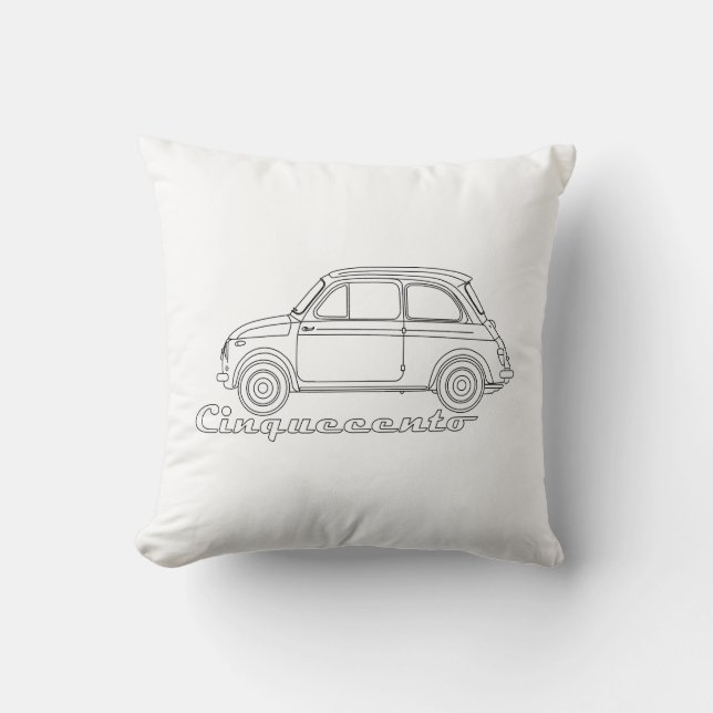 Italian Fiat Cinquecento 500 cc Oldtimer Blueprint Cushion (Front)