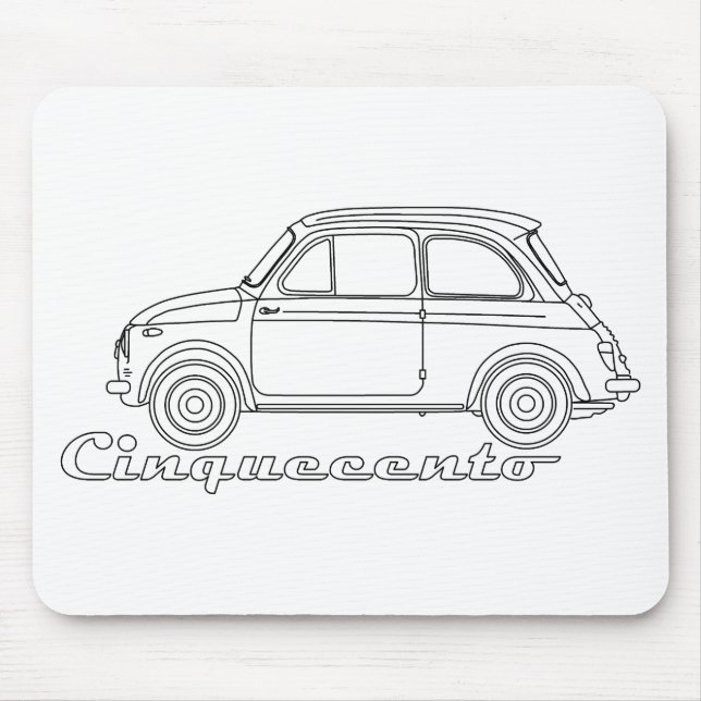 Italian Fiat Cinquecento 500 cc Oldtimer Blueprint Mouse Mat (Front)