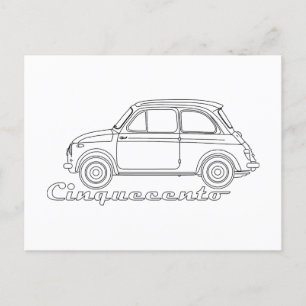 Italian Fiat Cinquecento 500 cc Oldtimer Blueprint Postcard