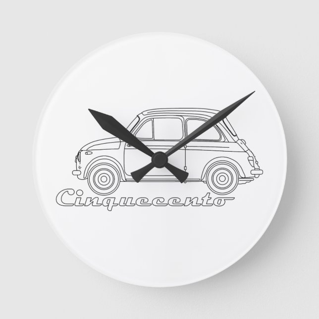 Italian Fiat Cinquecento 500 cc Oldtimer Blueprint Round Clock (Front)