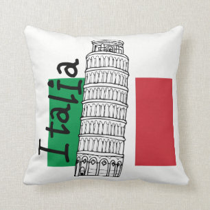 Italian Flag and Leaning Tower of Pisa Cushion