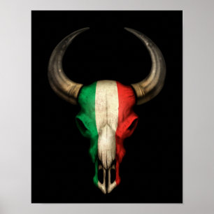 Italian Flag Bull Skull on Black Poster