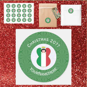 Italian Flag Christmas Angel Personalise Classic Round Sticker