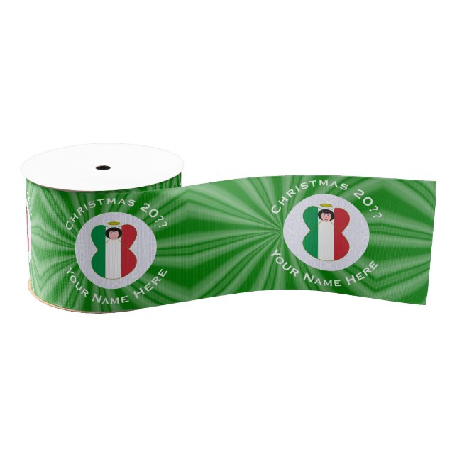 Italian Flag Christmas Angel Personalise Grosgrain Ribbon (Spool)