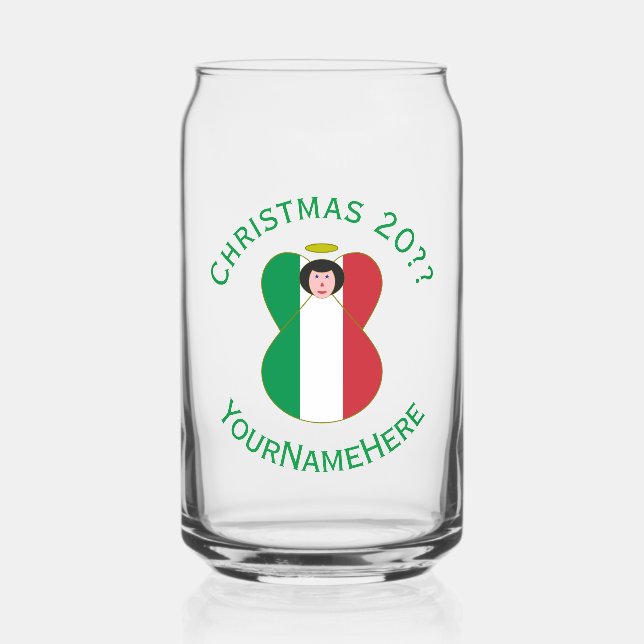 Italian Flag Christmas Angel Personalised Can Glass (Front)