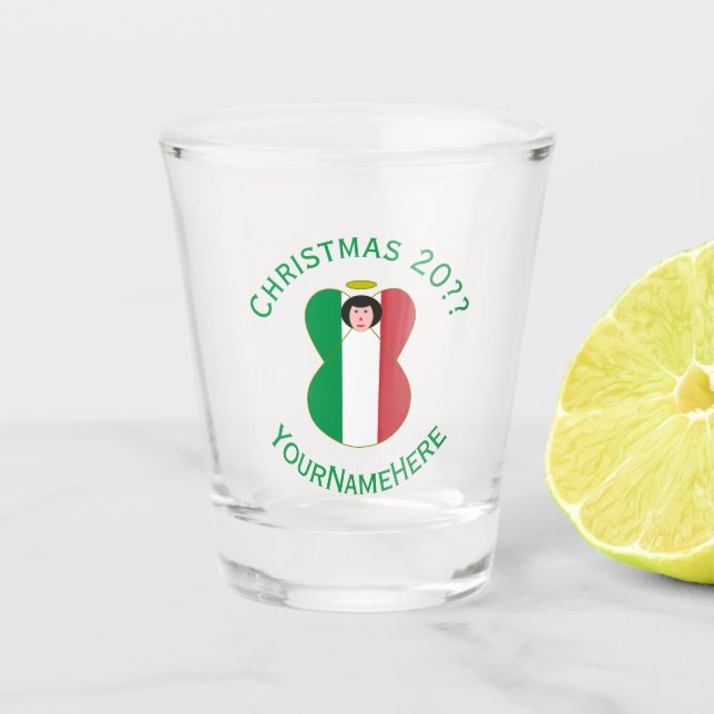 Italian Flag Christmas Angel Personalised Shot Glass (Front)