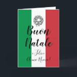 Italian flag Christmas greeting card | Buon Natale<br><div class="desc">Italian flag Christmas greeting card | Buon Natale e Felice Anno Nuovo! Pretty custom design with stylish Holiday wishes. Tricolore flag of Italy with brush script typoegraphy and x-mas wreath decoration icon. Merry Christmas and a Happy New Year in Italian language. Elegant cards for friends and family. Available in small...</div>