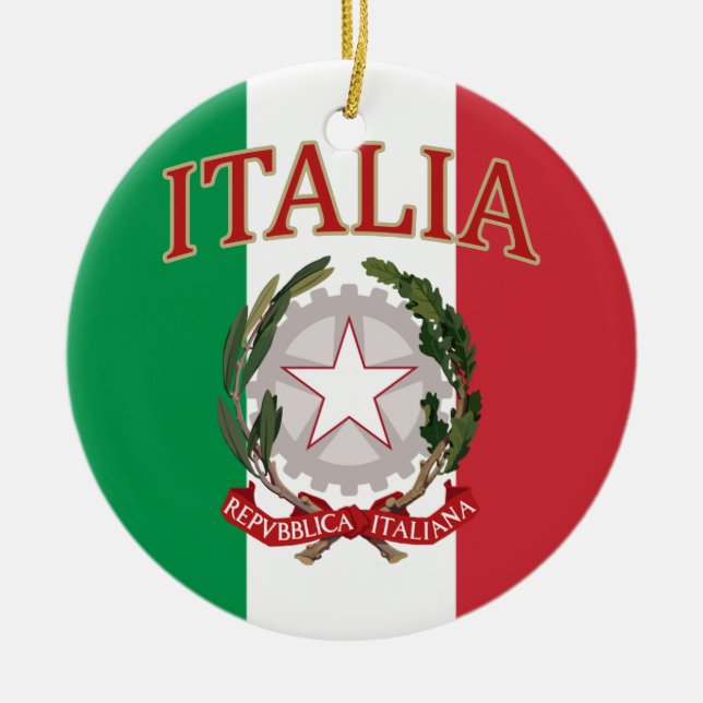 Italian Flag Coat of Arms t-shirt Ceramic Tree Decoration (Front)