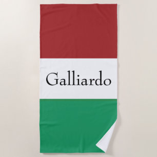 Italian Flag Colors Surname Name Custom Beach Towel