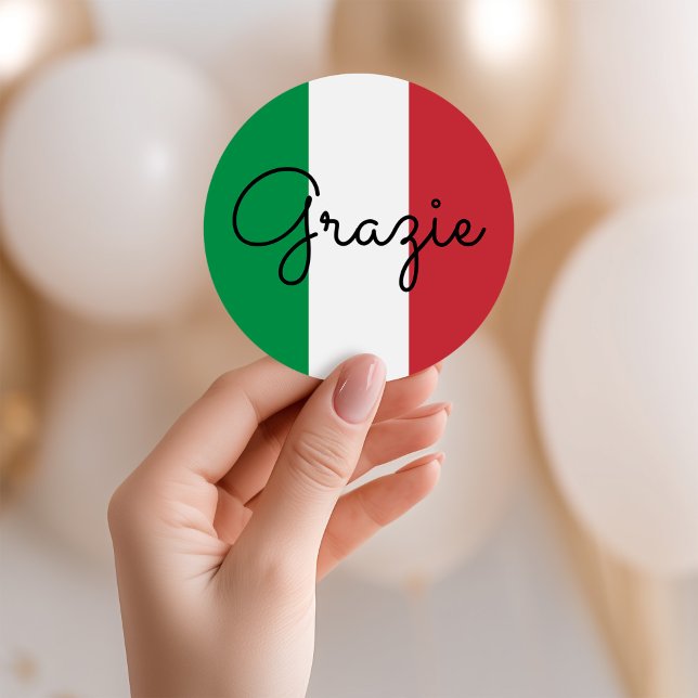 Italian Flag Colours Grazie Classic Round Sticker (Italian Flag Colors Grazie Classic Round Sticker)