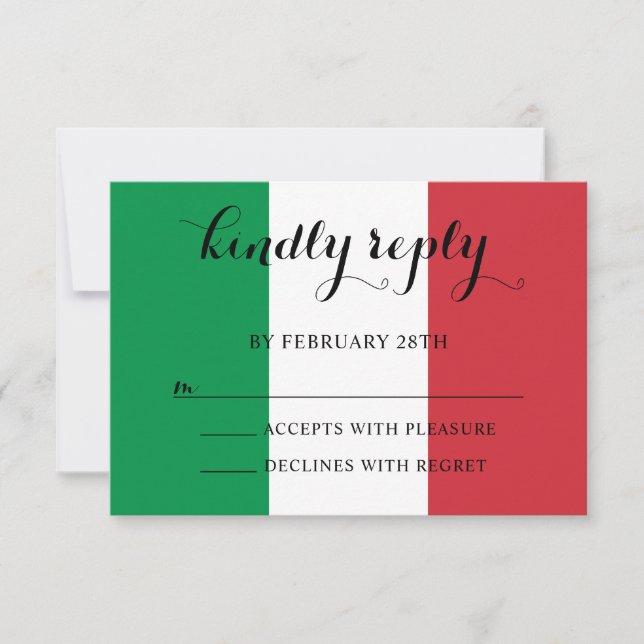 Italian Flag Colours Kindly Reply Wedding RSVP Card (Front)