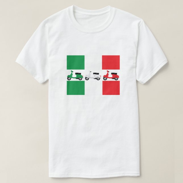 Italian Flag Colours & Scooters in Green/White/Red T-Shirt (Design Front)