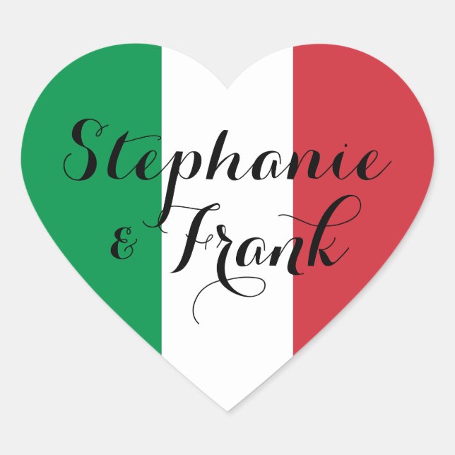 Italian Flag Colours Wedding Heart Sticker (Front)