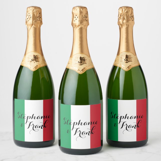 Italian Flag Colours Wedding Sparkling Wine Label (Bottles)