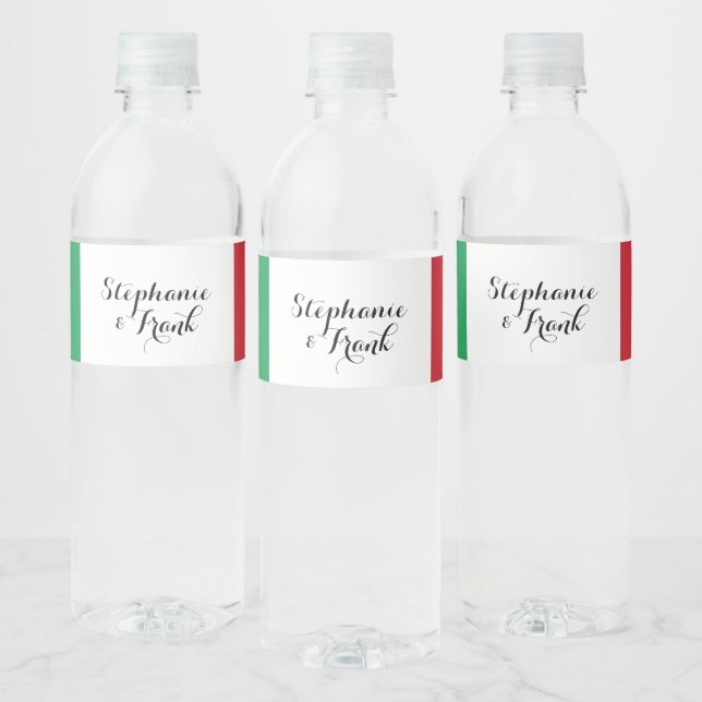Italian Flag Colours Wedding Water Bottle Label (Bottles)