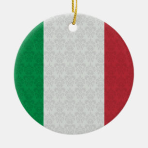 Italian Flag Damask Pattern Ceramic Tree Decoration
