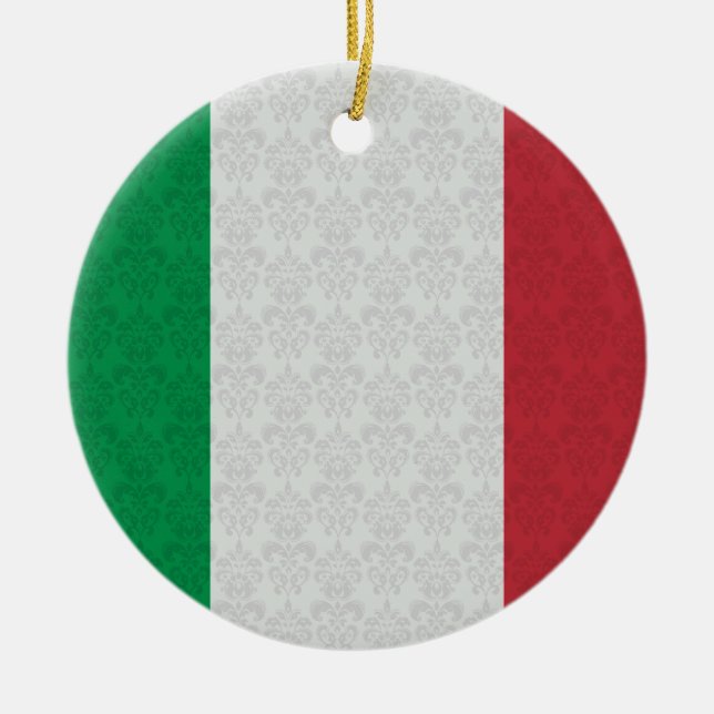 Italian Flag Damask Pattern Ceramic Tree Decoration (Front)