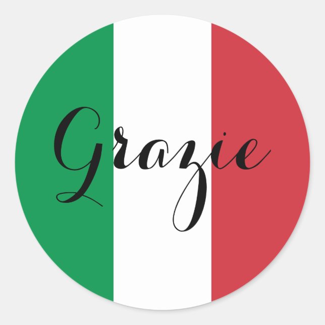 Italian Flag Elegant Calligraphy Grazie Classic Round Sticker (Front)