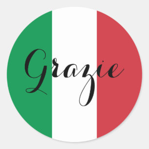Italian Flag Elegant Calligraphy Grazie Classic Round Sticker