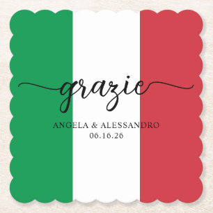 Italian Flag Elegant Calligraphy Grazie Paper Coaster