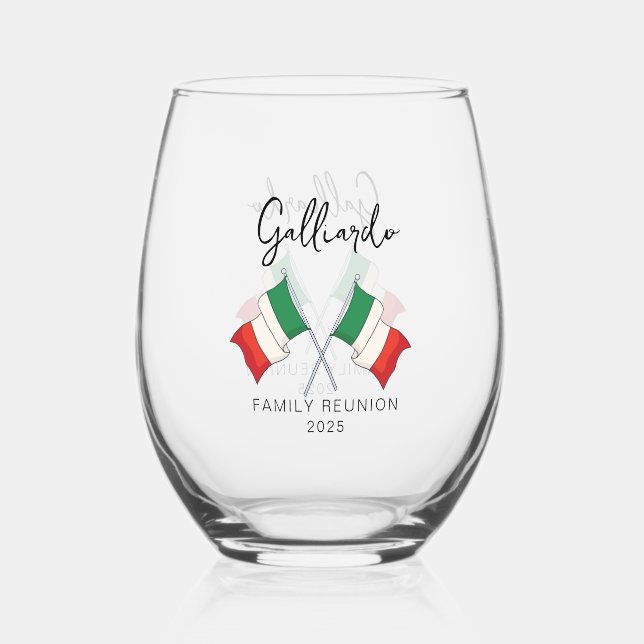 Italian Flag Family Reunion  Stemless Wine Glass (Front)