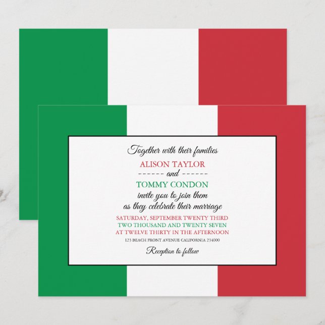 Italian Flag, Flag of Italy Wedding Invitation (Front/Back)
