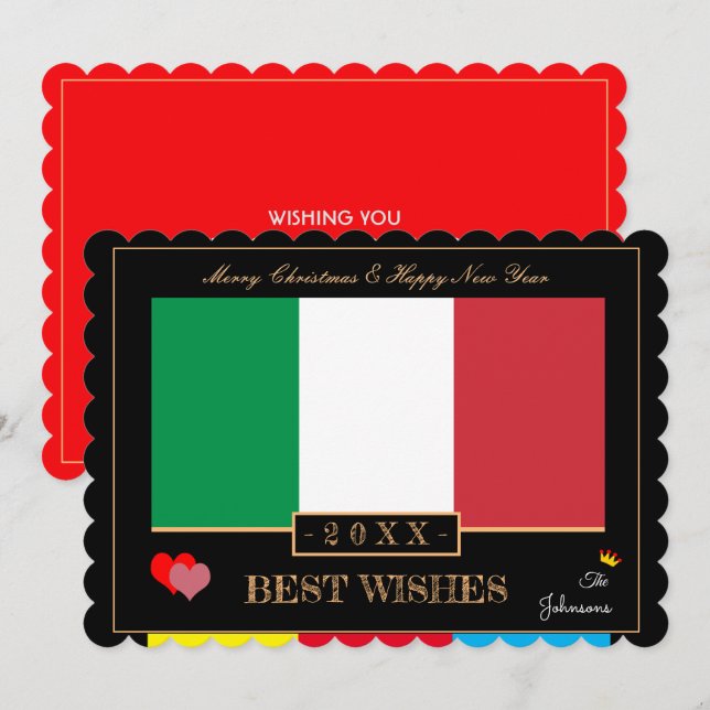Italian Flag & Happy New Year/Best Wishes Card (Front/Back)