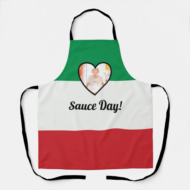 Italian Flag Heart Nonna Custom Photo Sauce Day Apron (Front)