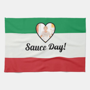 Italian Flag Heart Nonna Custom Photo Sauce Day   Tea Towel
