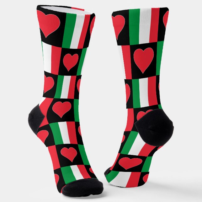 Italian Flag Heart Pattern Italy National Pride Socks (Angled)