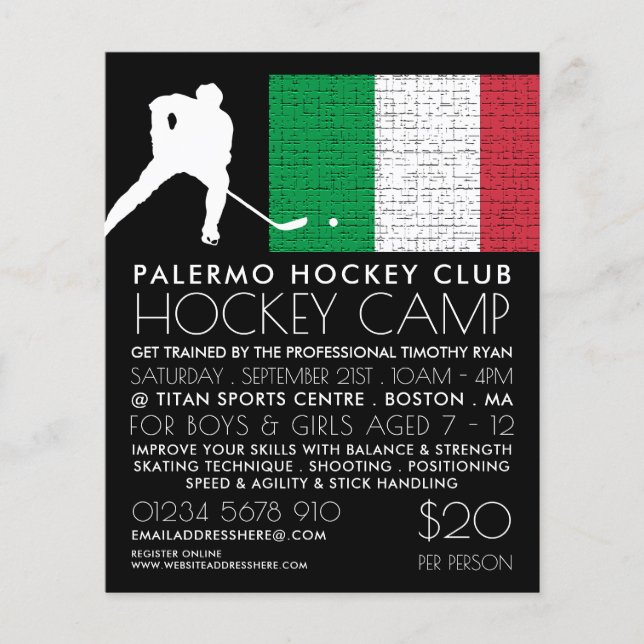 Italian Flag, Hockey Player, Camp Advertising  Flyer (Front)