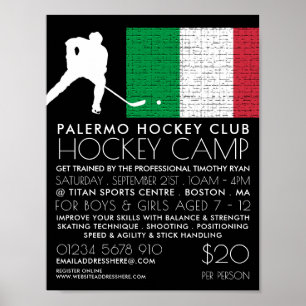 Italian Flag, Hockey Player, Camp Advertising Poster