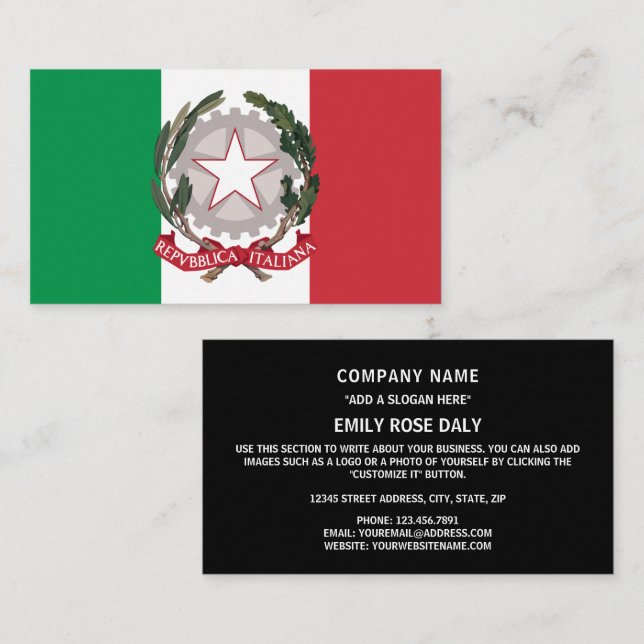 Italian Flag & National Emblem, Flag of Italy Business Card (Front/Back)