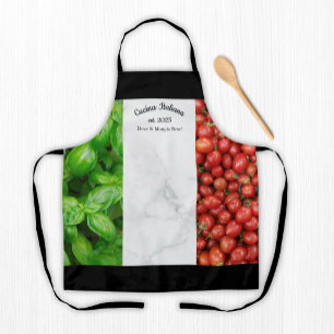 Italian Flag of Basil, Marble, and Tomatoes Apron