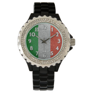 Italian Flag of Italy Milan Bling Glitter Fashion Watch