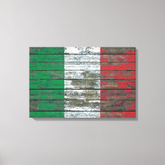 Italian Flag on Rough Wood Boards Effect Canvas Print