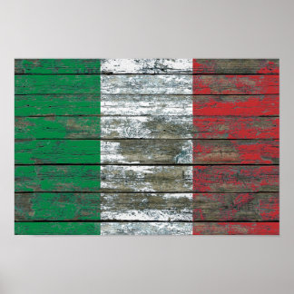 Italian Flag on Rough Wood Boards Effect Poster
