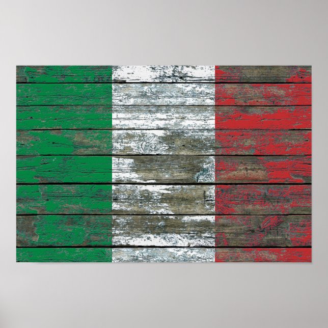 Italian Flag on Rough Wood Boards Effect Poster (Front)