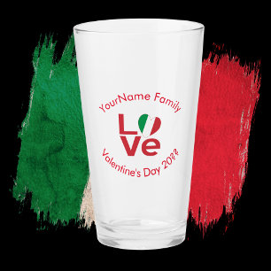 Italian Flag Red LOVE Personalised Drinking Glass