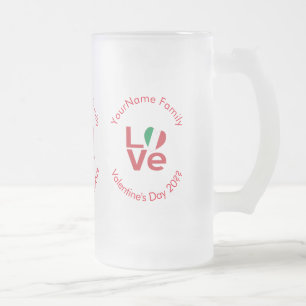 Italian Flag Red Love Personalised Frosted Glass Beer Mug