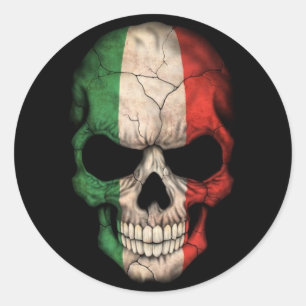 Italian Flag Skull on Black Classic Round Sticker