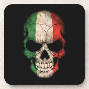 Italian Flag Skull on Black Coaster