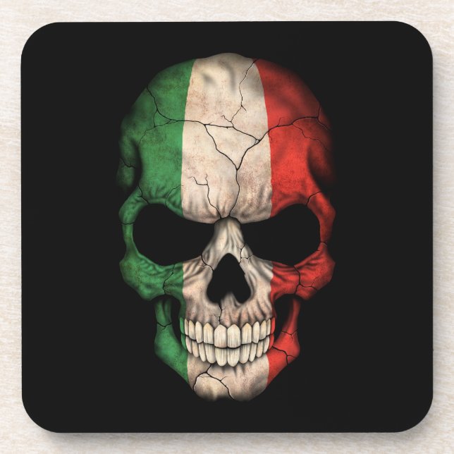 Italian Flag Skull on Black Coaster (Front)